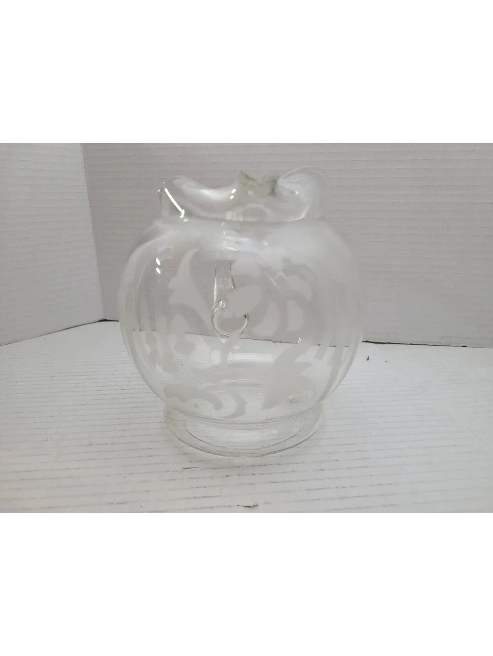 Vintage MC Roly Poly Round Small Clear Pitcher Etched Flowers & Picketts
